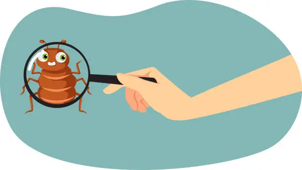 Vector illustration of Hand with Magnifying Glass Finding a Flea Vector Illustration