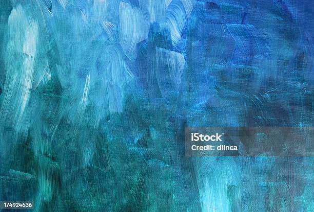 Acrylic Canvas Painted With Blues And Greens Stock Photo - Download Image Now - Textured, Textured Effect, Full Frame