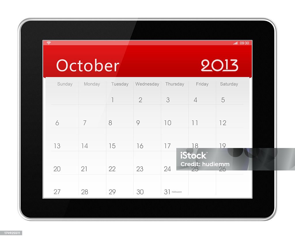 De octubre de 2013 calendario en tableta digital - Foto de stock de 2013 libre de derechos