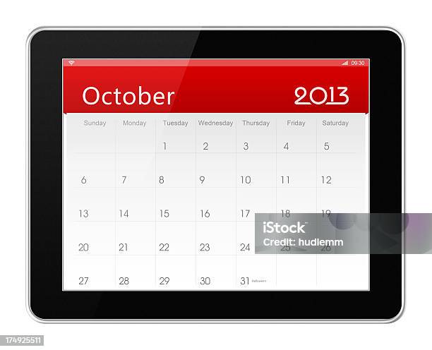 De Octubre De 2013 Calendario En Tableta Digital Foto de stock y más banco de imágenes de 2013 - 2013, Acontecimiento anual, Aparato de telecomunicación