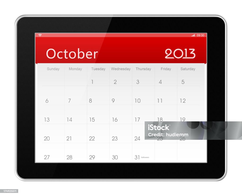 Ottobre 2013 calendario su digital tablet - Foto stock royalty-free di 2013