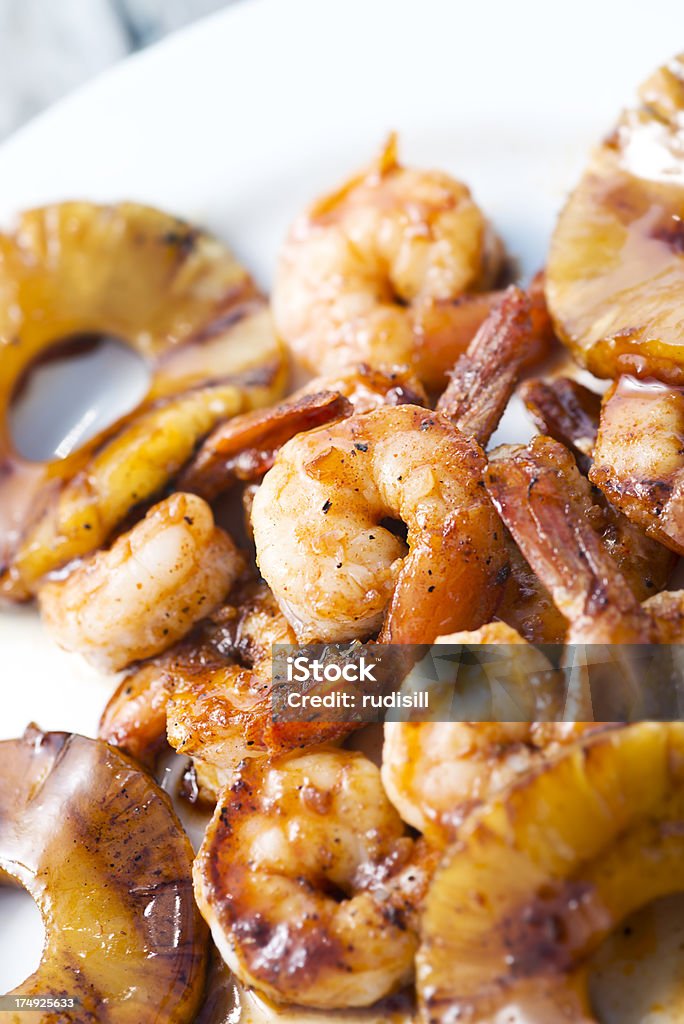 Jumbo Shrimp Sauteed Jumbo Shrimp and Pineapple Appetizer Decapitated Stock Photo