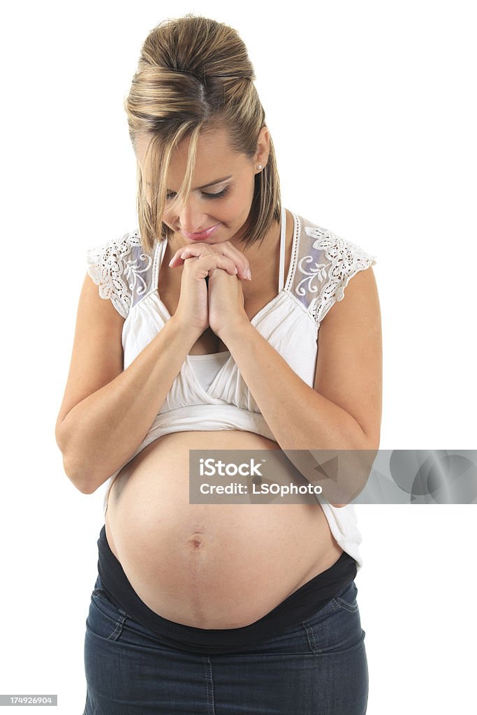 Schwangere auf weiß-Beten - Lizenzfrei Attraktive Frau Stock-Foto