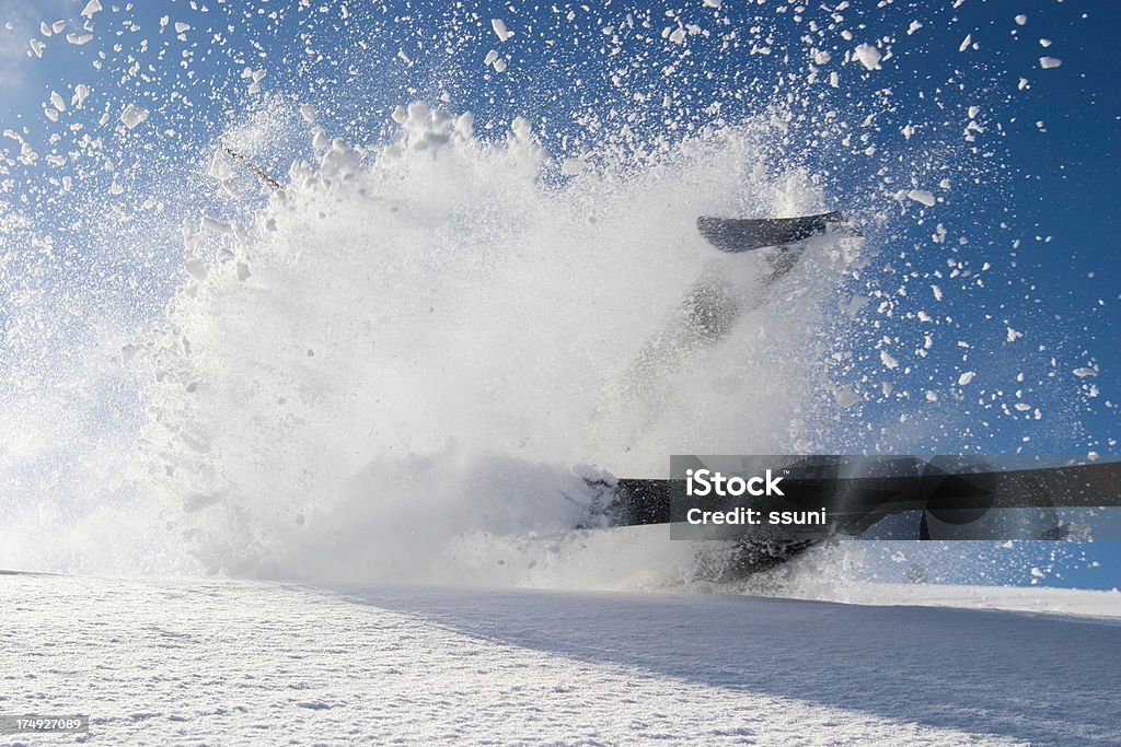 power of powder "skier dives into powder snow, but doesn't fall!" Finland Stock Photo