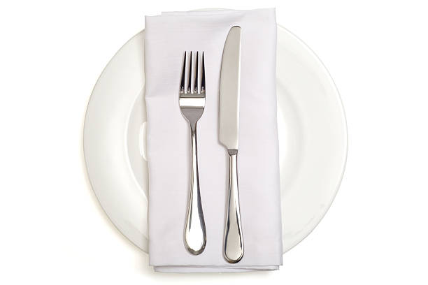 configuração de jantar lugar - silverware fork place setting napkin imagens e fotografias de stock