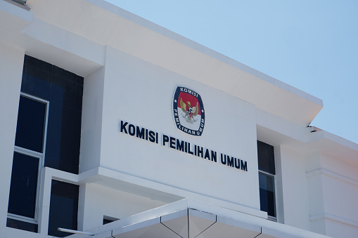 building with the KPU logo. the office that manages regional election voting in Indonesia. Bontang, East Kalimantan, Indonesia. October 19 2023