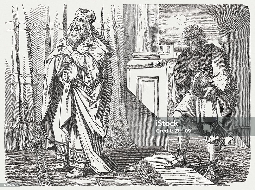 Sammler Pharisee und Steuern (Luke 14, 9-14) - Lizenzfrei Asiatischer Holzschnitt Stock-Illustration