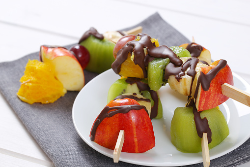 fruit kabobs with chocolate drizzle