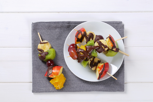 fruit kabobs with chocolate drizzle