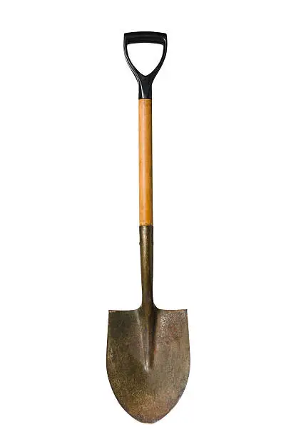 Photo of Old rusty metal and wood dirt shovel