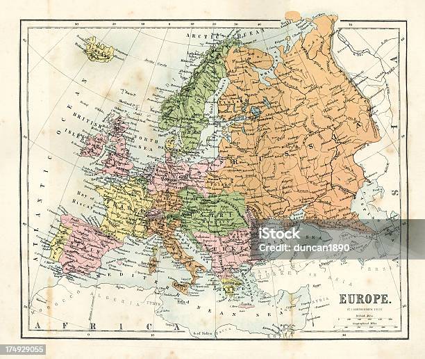 Antique Карта Европы — стоковая векторная графика и другие изображения на тему Карта - Карта, Европа - континент, Испания