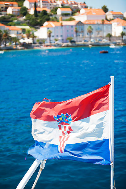 istock Croatian flag on the ship at Korcula 174930391