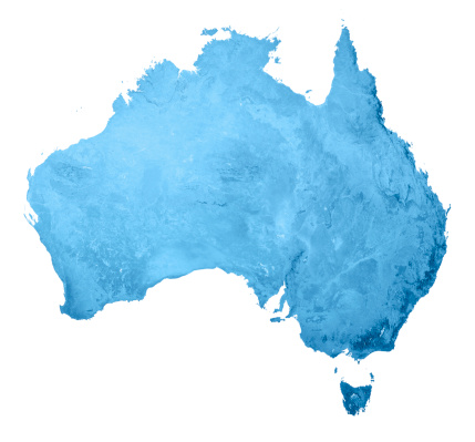 3D render and image composing: Topographic Map of Australia. Isolated on White.
