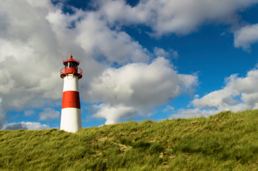 One of two lighthouses in the north of the island Sylt - Germany. Copy space in the background.