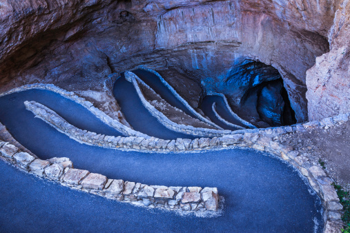 switchback footpath winds into natural opening of Carlsbad Caverns