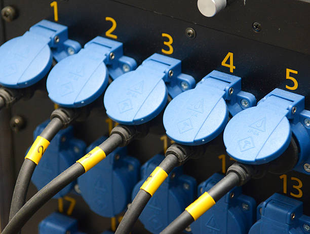 istock blue professional outlets in a row with numbers 174931694