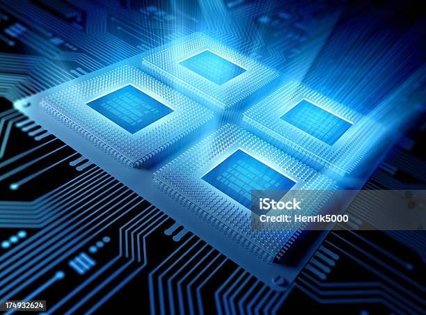 Quad Core Computer Chips Cpu Concept Stock Photo - Download Image Now - CPU, Computer Chip, Four Objects