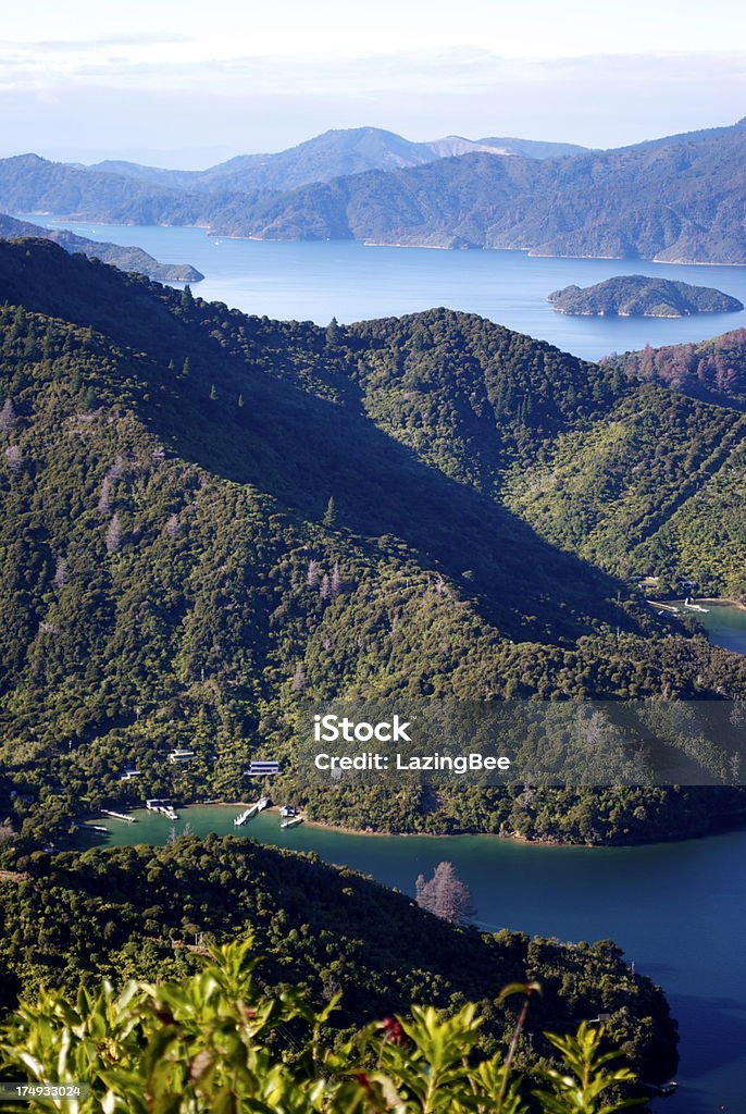 Onahau vista a la bahía, sonidos de Marlborough, Nueva Zelanda - Foto de stock de Agua libre de derechos