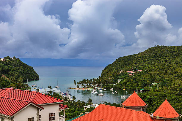 marigot bay, saint lucia - st lucia bay caribbean marigot bay stock-fotos und bilder