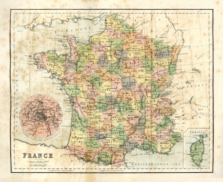 Antique map of France from 1864