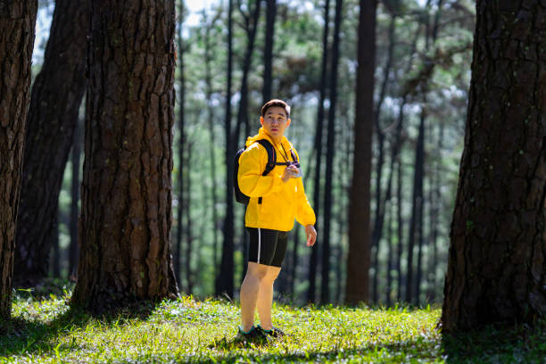 istock Nature hiker is holding binoculars while exploring in the pine forest for surveying and discovering the rare biological diversity and ecologist on his hiking field study concept 1749344733