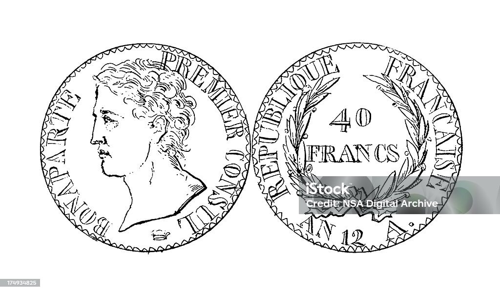 Stary czterdzieści franka francuskiego Napoleon Moneta/historyczne Ilustracje - Zbiór ilustracji royalty-free (Moneta)