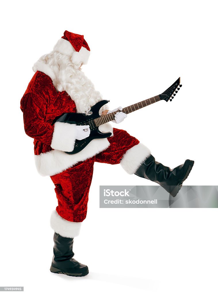 Elektryczna Gitara Gra Santa Claus na białym tle - Zbiór zdjęć royalty-free (Gitara)