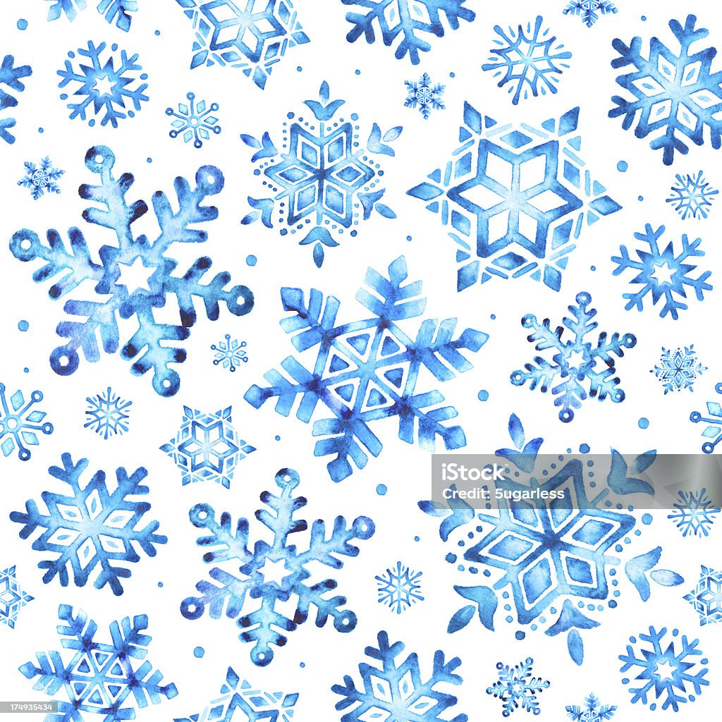 snowflakes acuarela patrón sin costuras - Ilustración de stock de Acuarela libre de derechos