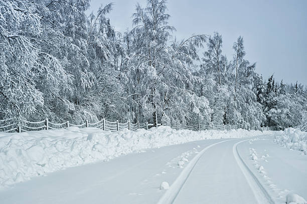 winter-landschaft mit road in schweden - road isweather2012 weather country road stock-fotos und bilder