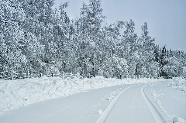 冬の風景、road にスウェーデン - road isweather2012 weather country road ストックフォトと画像