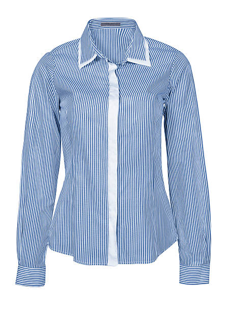 istock Women's striped blue and white shirt with collar 174936119