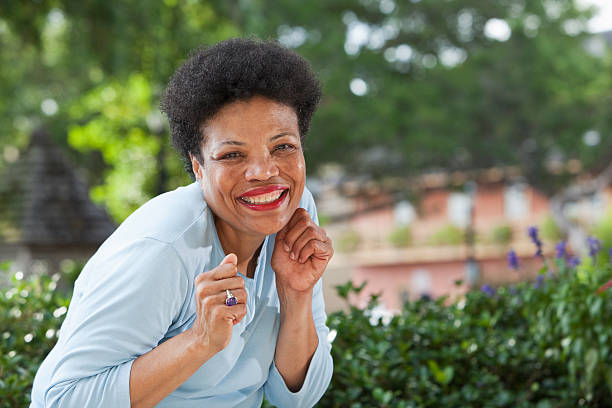 istock Mature black woman having fun 174936458