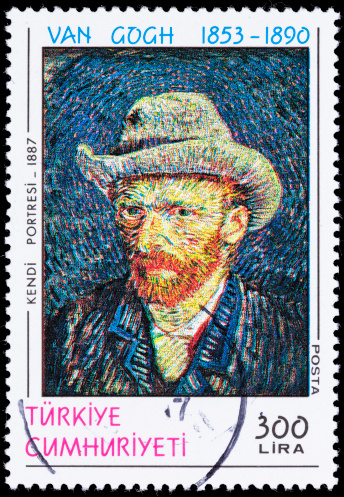 A 1990 Turkey postage stamp with a Van Gogh self-portrait from 1887.