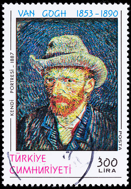 Turkey Van Gogh self-portrait postage stamp A 1990 Turkey postage stamp with a Van Gogh self-portrait from 1887. vincent van gogh painter stock pictures, royalty-free photos & images