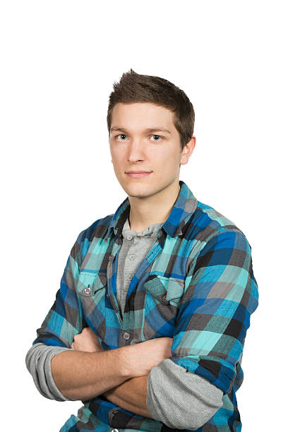 istock Young man smiling arms crossed isolated plaid shirt 174937800