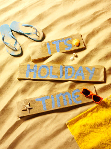 istock It's Holiday Time Sign on the Beach with Flip Flops 174938414
