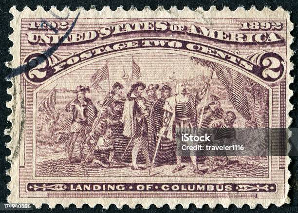 Foto de Landing De Columbus Stamp e mais fotos de stock de Adulto - Adulto, Antigo, As Américas