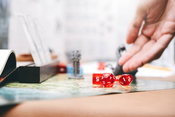 istock Focus on dice d20 in role playing tabletop and board games hobby concept 1749403797