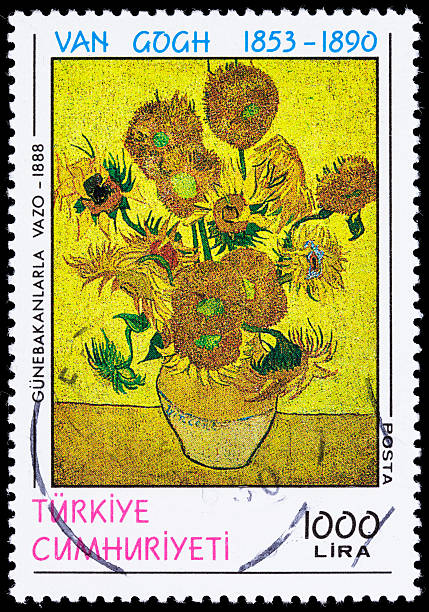 Turkey Van Gogh vase with sunflowers postage stamp