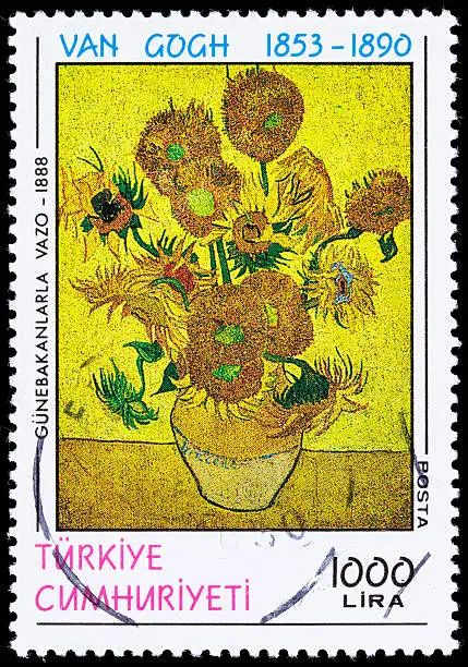 Photo of Turkey Van Gogh vase with sunflowers postage stamp