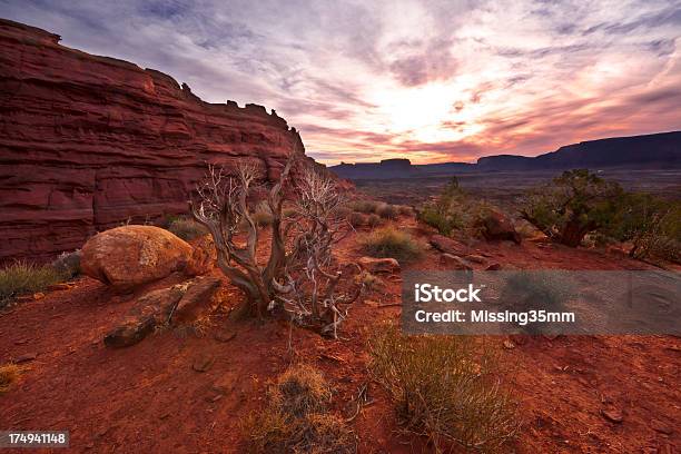 Western Paisaje Del Desierto Al Atardecer Foto de stock y más banco de imágenes de Aire libre - Aire libre, Anochecer, Artemisia tridentata