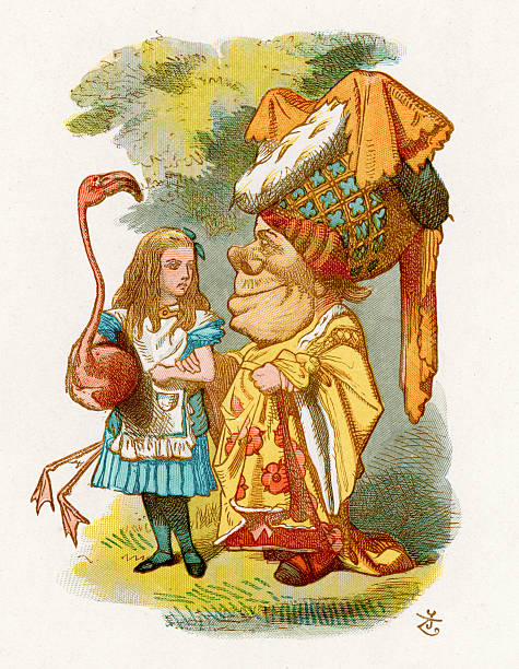 Alice in Wonderland "The Queen and Flamingos, from the Lewis Carroll Story Alice in Wonderland, Illustration by Sir John Tenniel 1871" john tenniel stock illustrations