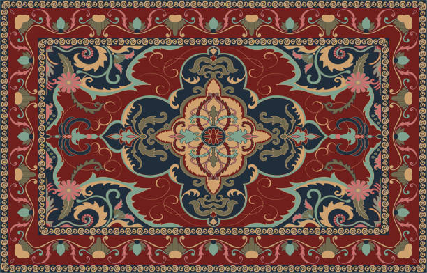 illustrazioni stock, clip art, cartoni animati e icone di tendenza di tappeto persiano design originale. modello di tappeto per la decorazione della casa. tappeto - carpet rug persian rug persian culture
