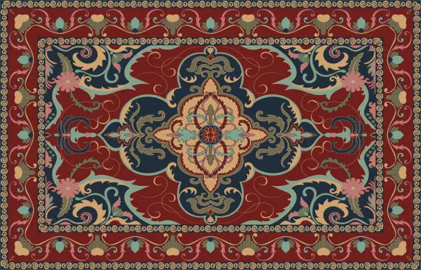 Vector illustration of Persian carpet original design.Home decoration carpet pattern. rug