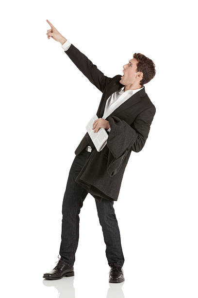 istock Businessman shouting and pointing upward 174943203