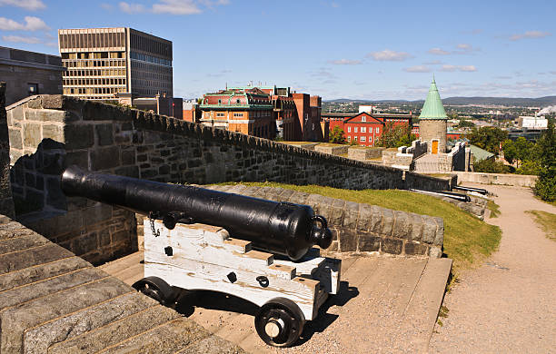 Dozens of cannon are still in place on Vieux-Quebec's surrounding wall.  Quebec  is the only city in the America's north of Mexico to have  exhisting ramparts.
