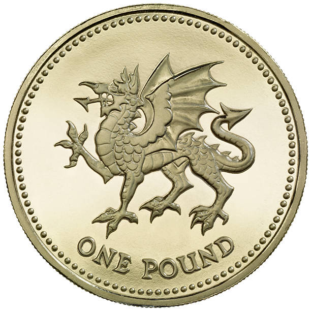 moneda de una libra británica "dragon passant" - dragon one pound coin british currency british pounds fotografías e imágenes de stock