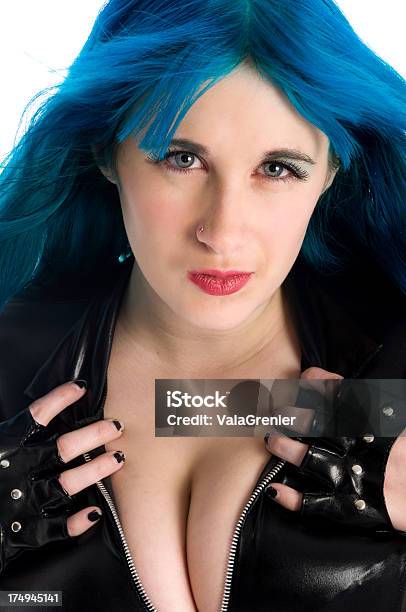 Blue Haired Woman With Hands On Chest Stock Photo - Download Image Now - 20-29 Years, 25-29 Years, Adult