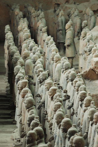 Terra-Cotta Warriors and horses sculpture in the tomb of Qin Shihuang.