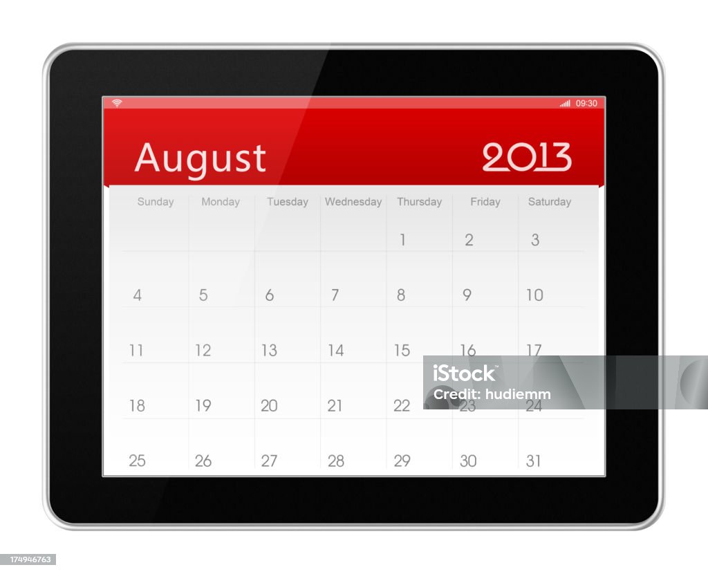 Agosto de 2013 calendário sobre tablet digital - Royalty-free 2013 Foto de stock